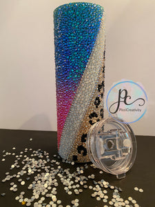 Rainbow Leopard Tumbler-Rhinestones