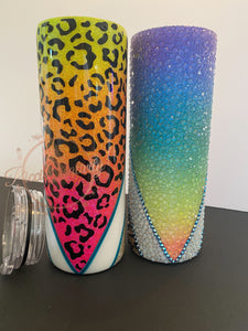 Rainbow Leopard Tumbler-Rhinestones